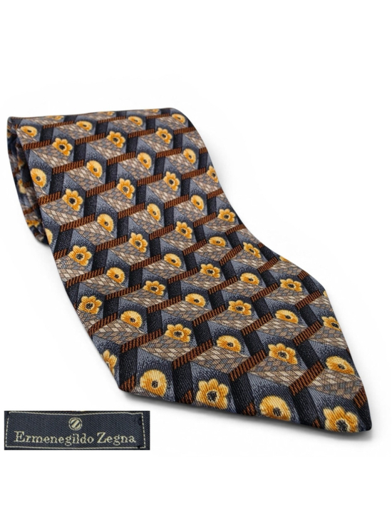Ermenegildo Zegna Other - Ermenegildo Zegna Silk Tie Gray Gold Geometric Floral Italian Designer Tie